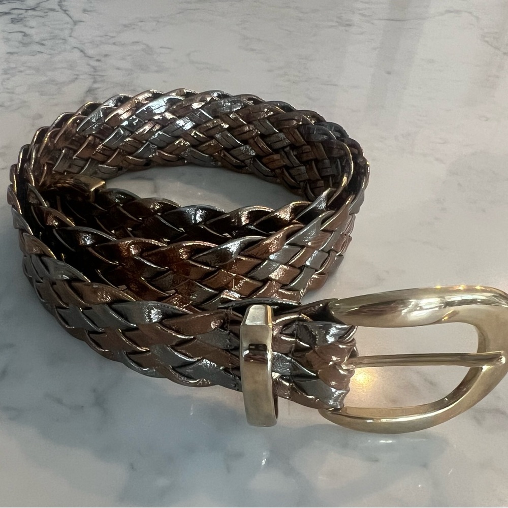 Women’s Vintage Metallic Braided Silver Bronze Gold Buckle Strap EUC S/M